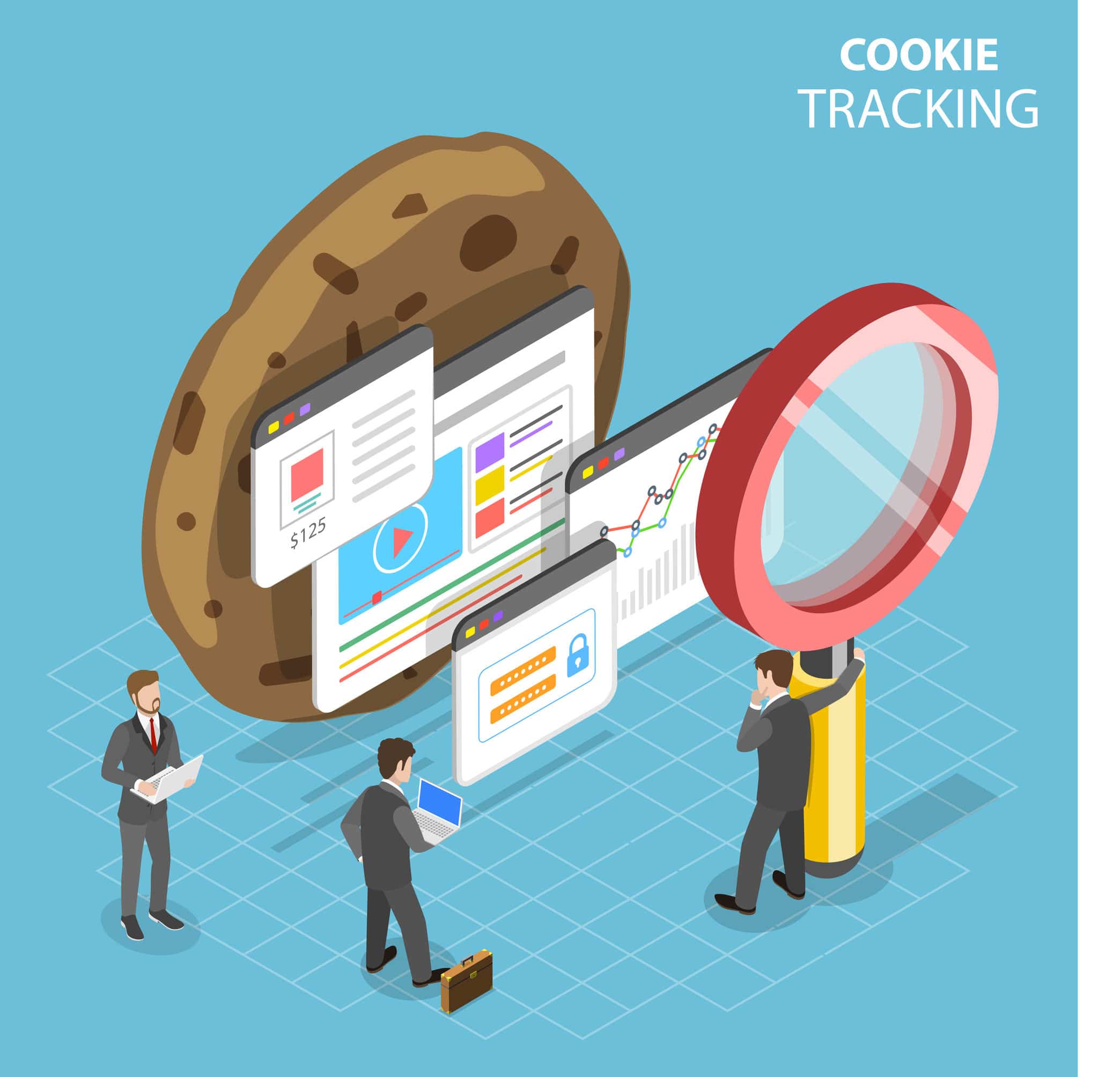 Web cookie tracking flat isometric vector concept.
