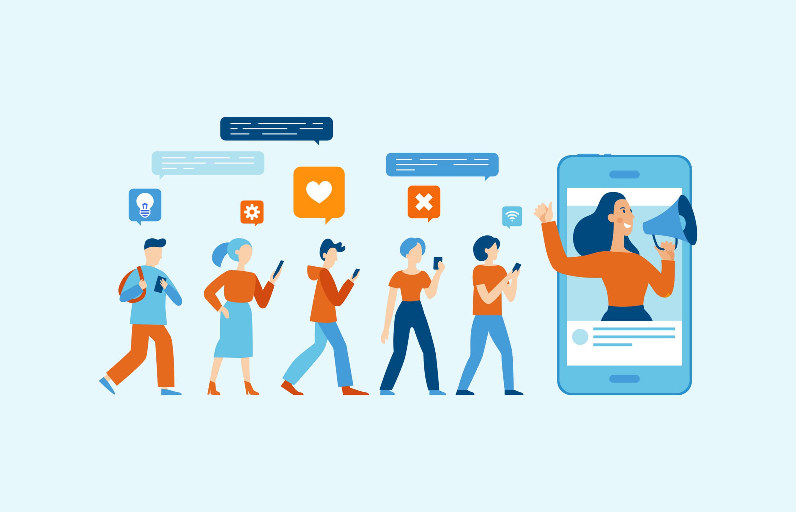Vector illustration in flat simple style with characters - influ
