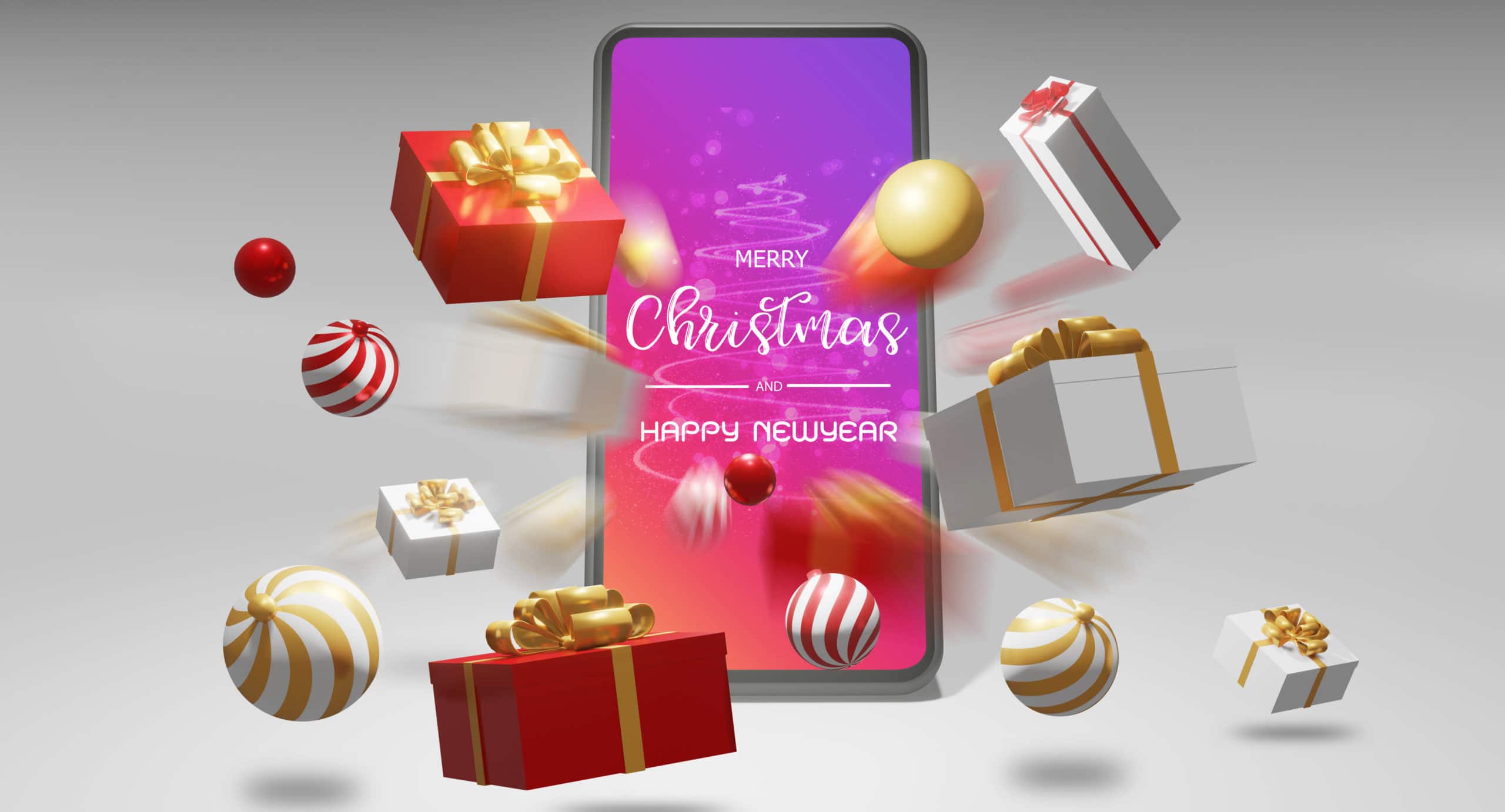 Smartphone mockup with gifts. 3d rendering