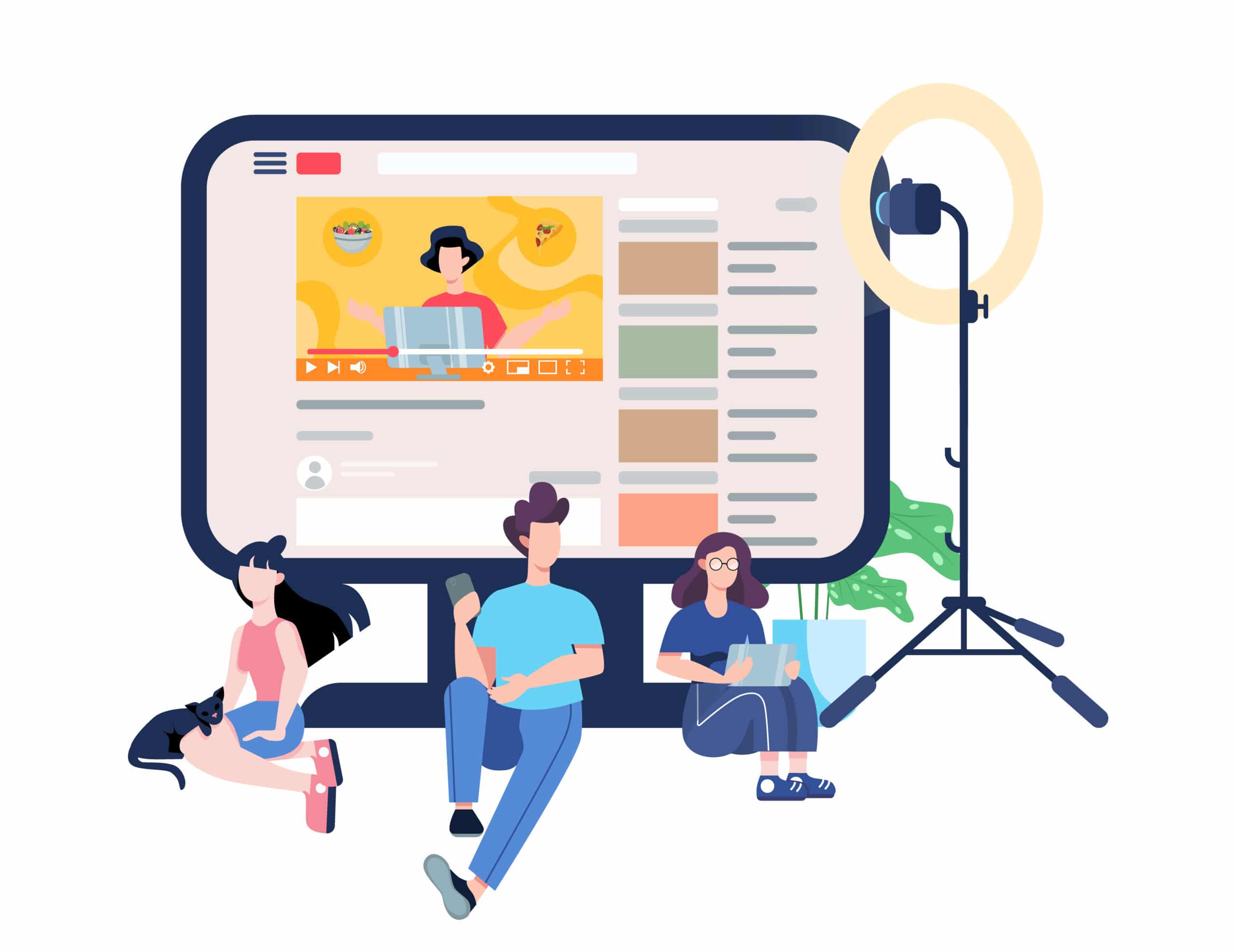 Watch content in the internet. Idea of social media and network. Online communication. Isolated flat vector illustration