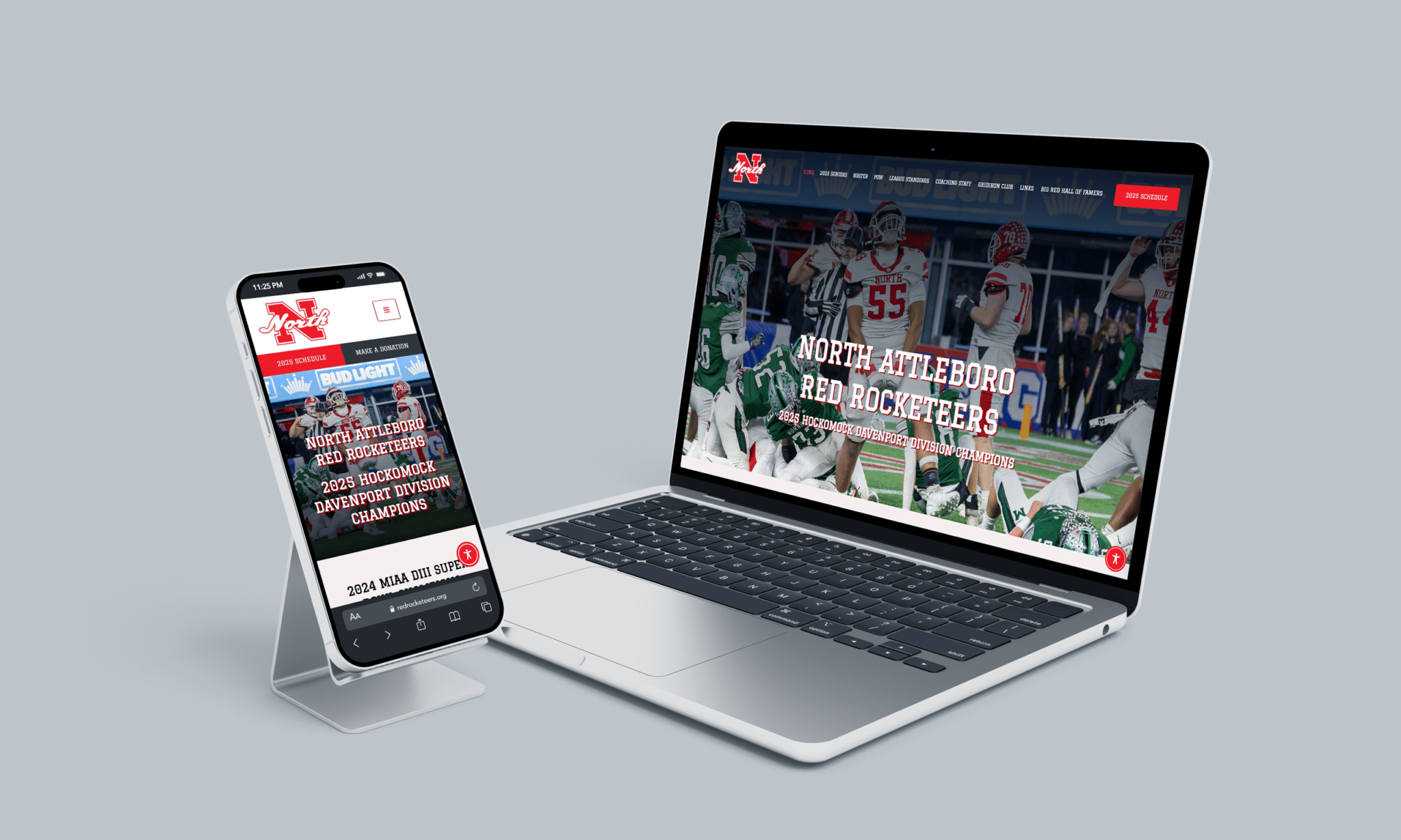 stratedia seo services for red rocketeers north attleborough massachusetts focusing on sports branding website design and digital marketing for school athletics program