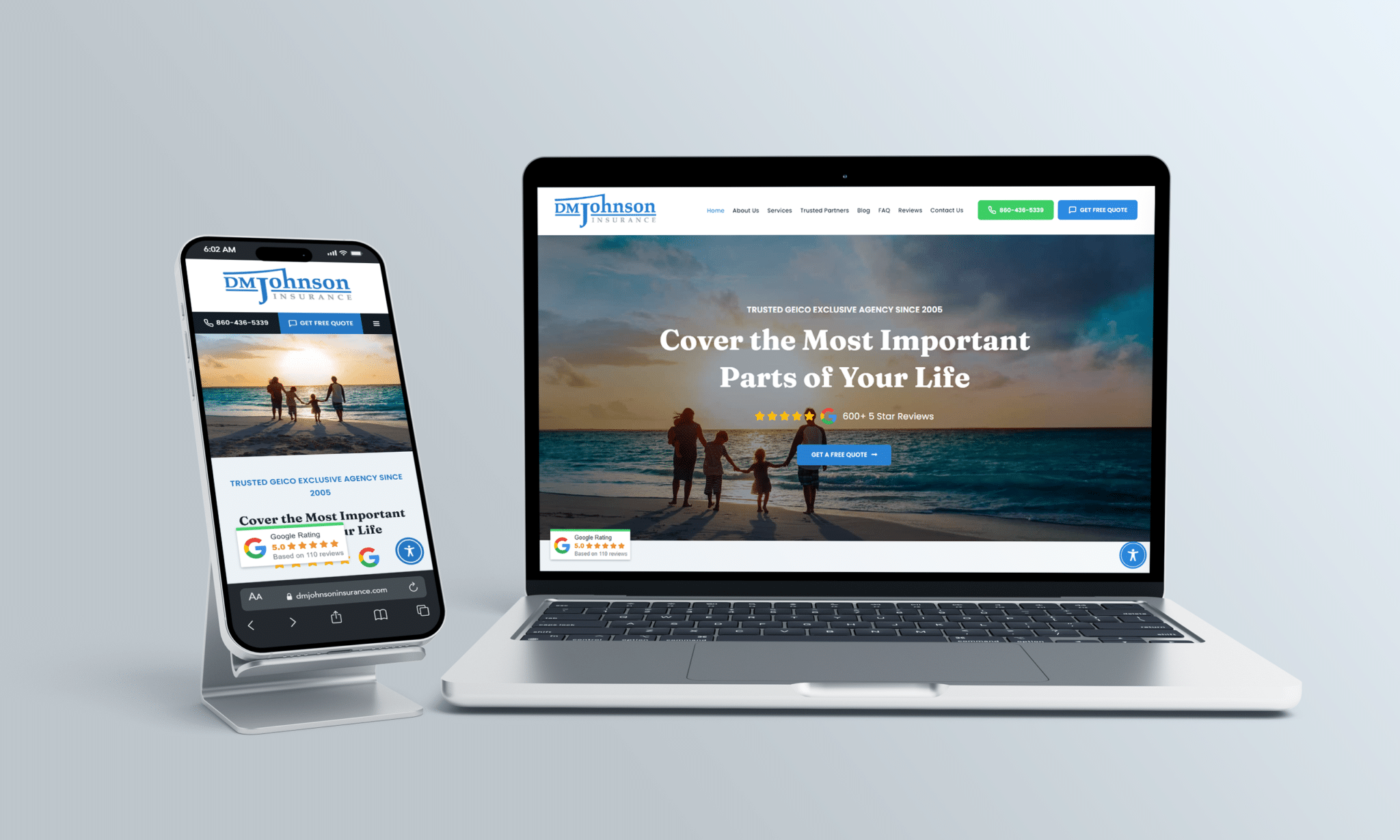 stratedia seo services for dm johnson insurance in newington connecticut focusing on local seo website design and digital marketing strategies