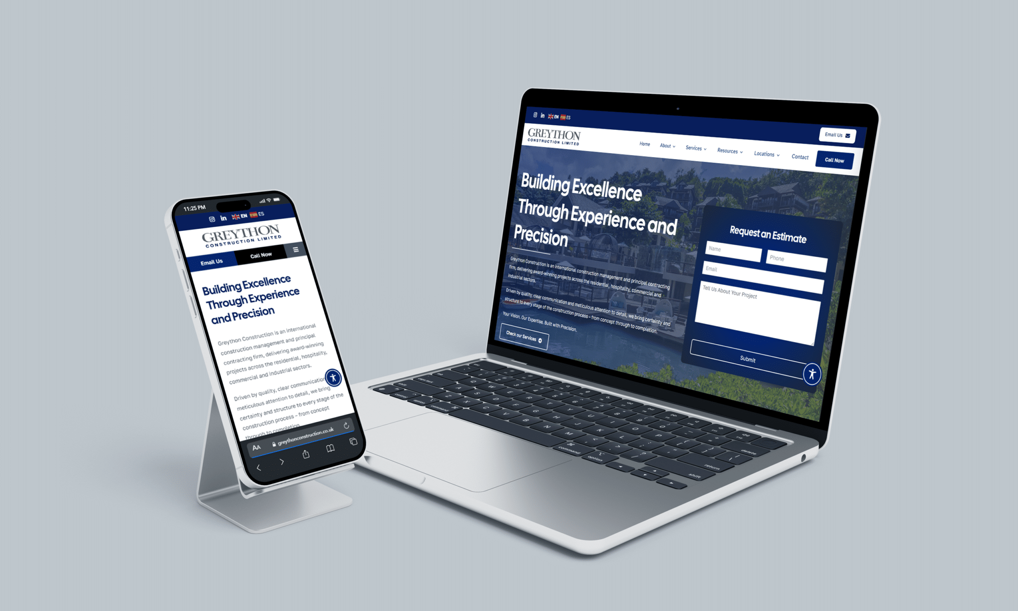 stratedia seo services for greython construction in jarrow united kingdom focusing on local seo website design and digital marketing for construction and building services