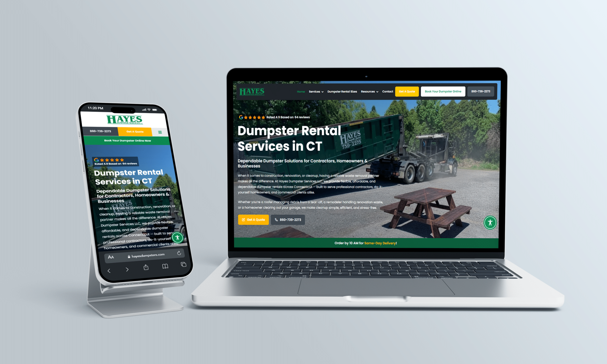 stratedia seo services for hayes dumpster services in oakdale connecticut focusing on local seo website design and digital marketing for dumpster rental and waste management services