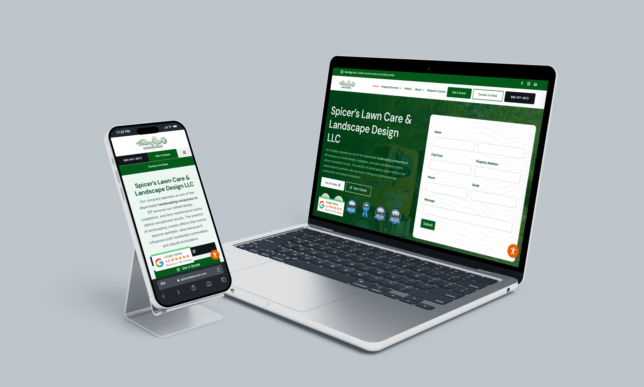stratedia seo services for spicers lawn care and landscape design in ledyard connecticut focusing on local seo website design and digital marketing for landscaping and lawn care services