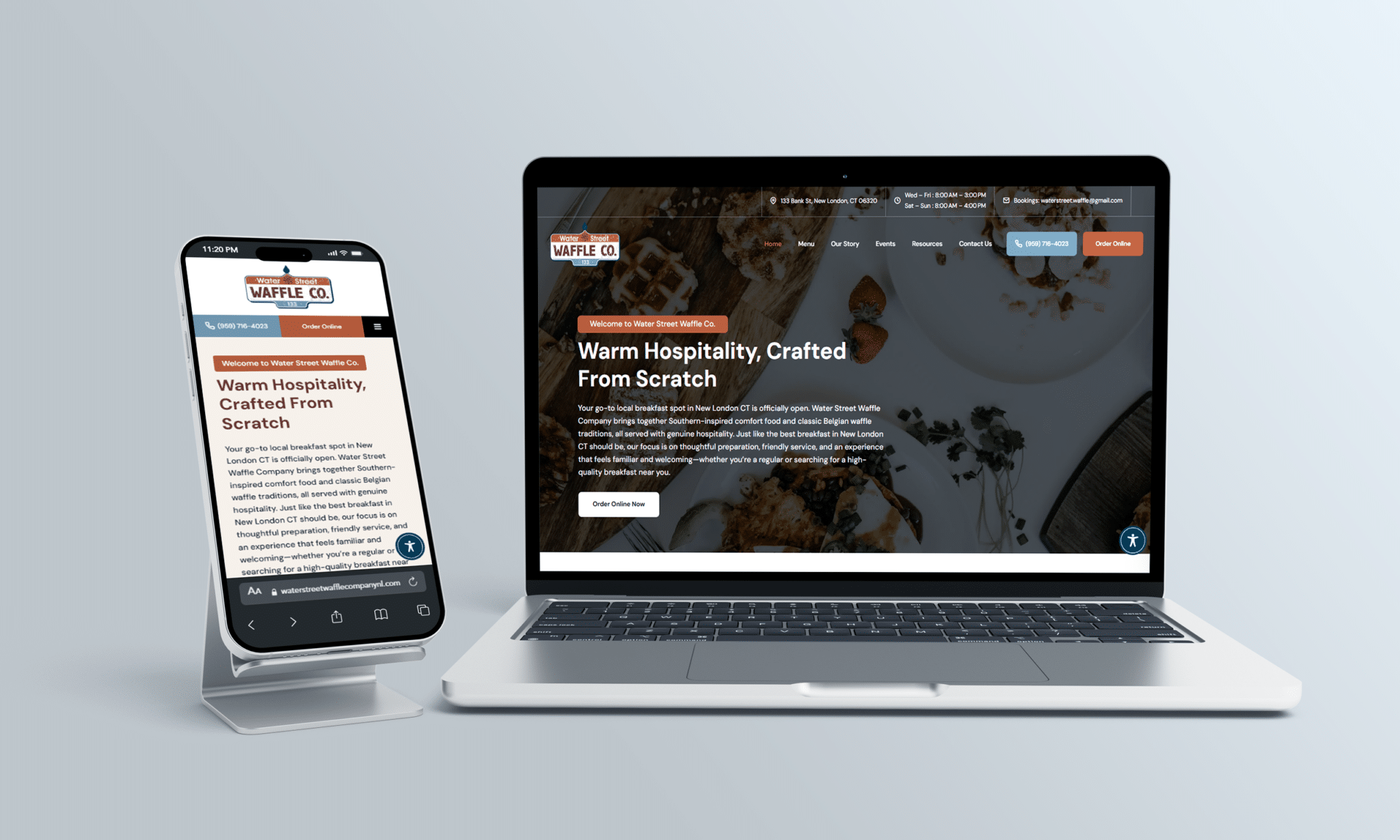 stratedia seo services for water street waffle company in new london connecticut focusing on local seo website design and digital marketing for restaurant business growth