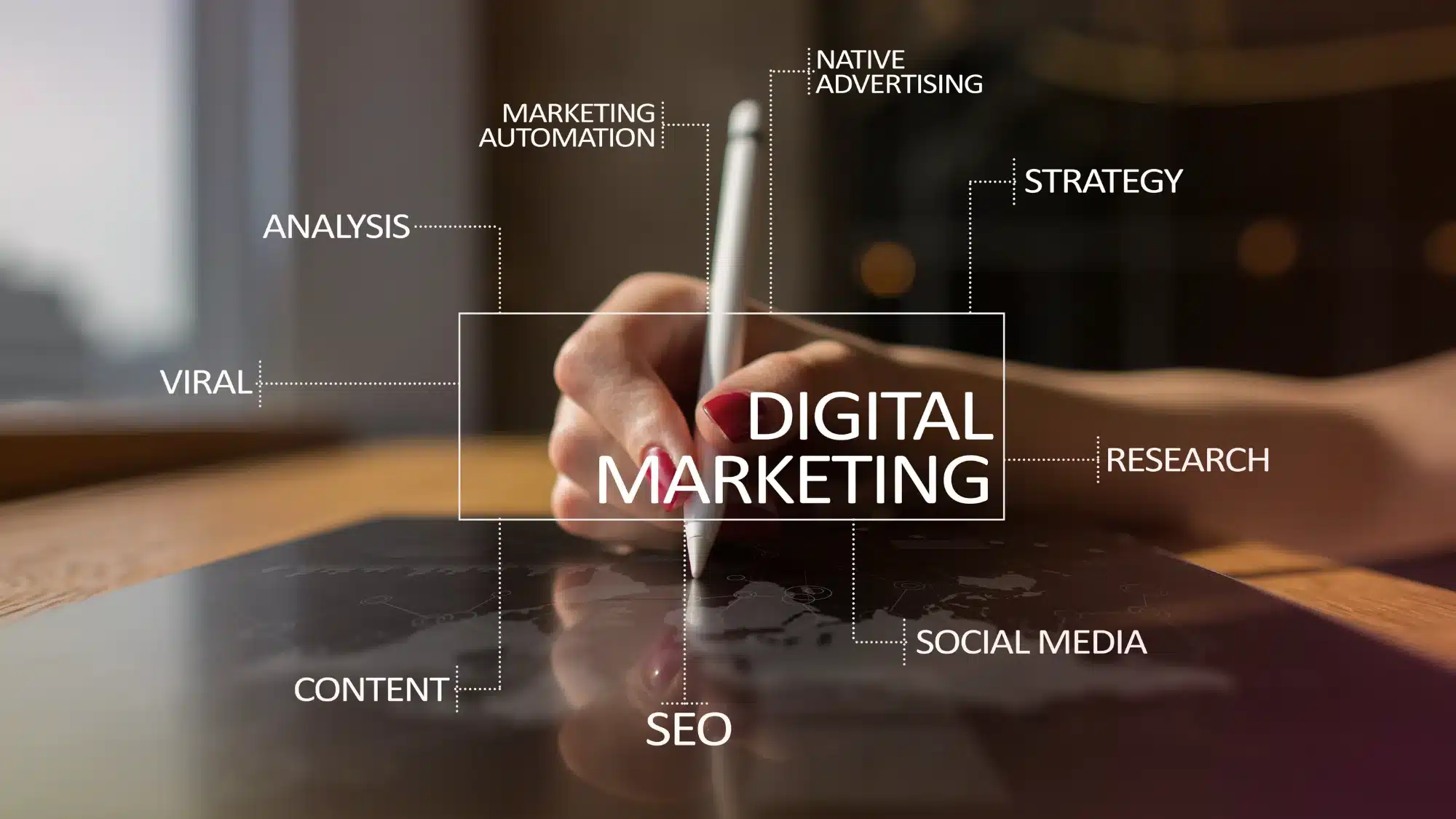 Digital marketing specialist analyzing website traffic, SEO performance, social media engagement, and online advertising metrics for business growth
