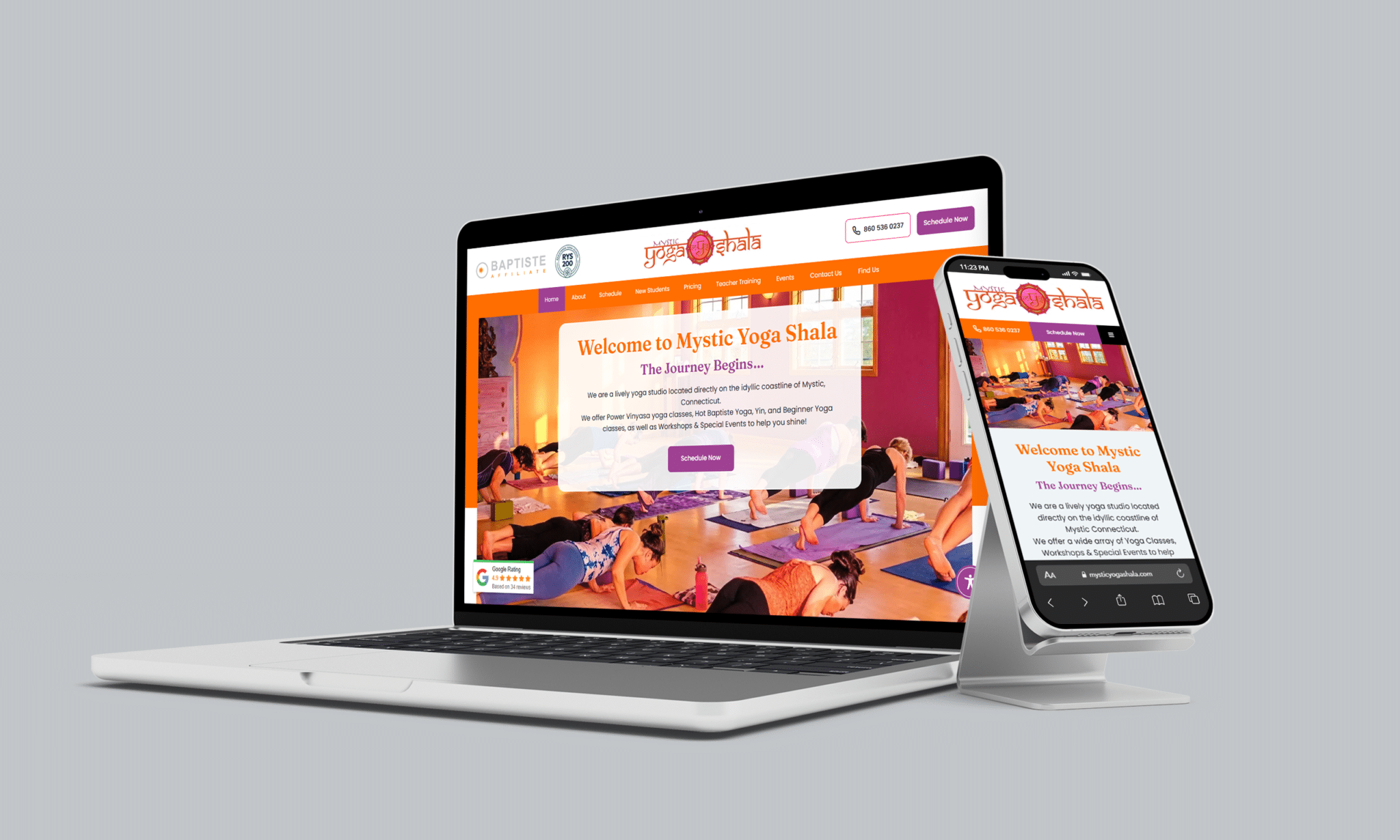 Mystic Yoga Shala yoga and wellness website design project by Stratedia