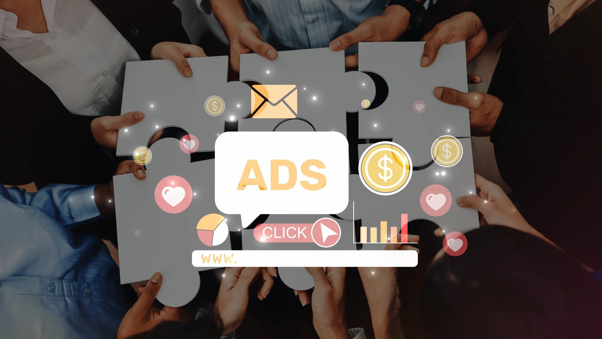 PPC advertising concept illustrating collaborative management of multiple paid search campaigns