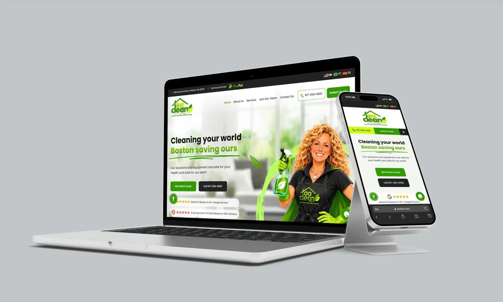 AA Clean professional house cleaning services website designed by Stratedia
