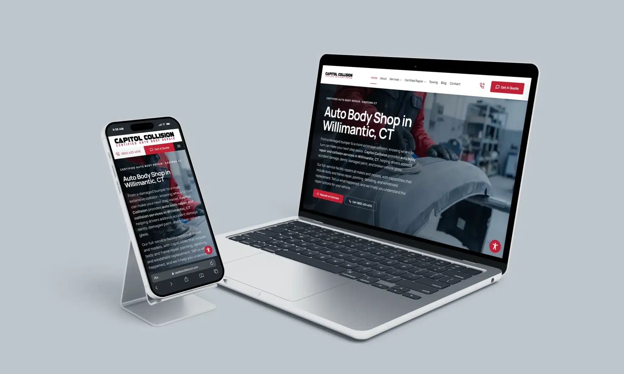 Capitol Collision auto body repair website designed by Stratedia